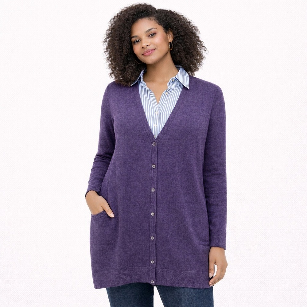 Eileen Fisher Women's Sweater Long Cardigan Plum Purple Italian Merino Wool XS